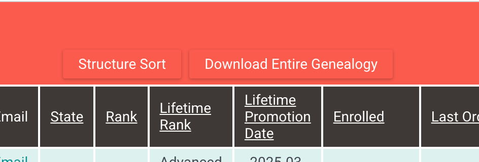 Trinity Download Entire Genealogy button above the report column headers